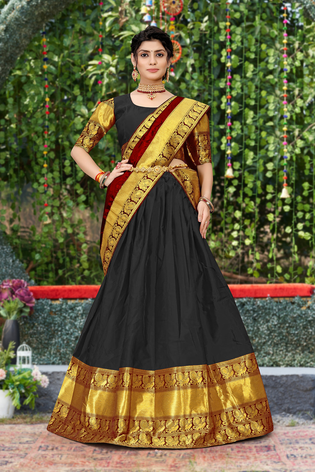 Kanjiveram Silk Zari Lehenga With Blouse Along With Banarsi Silk