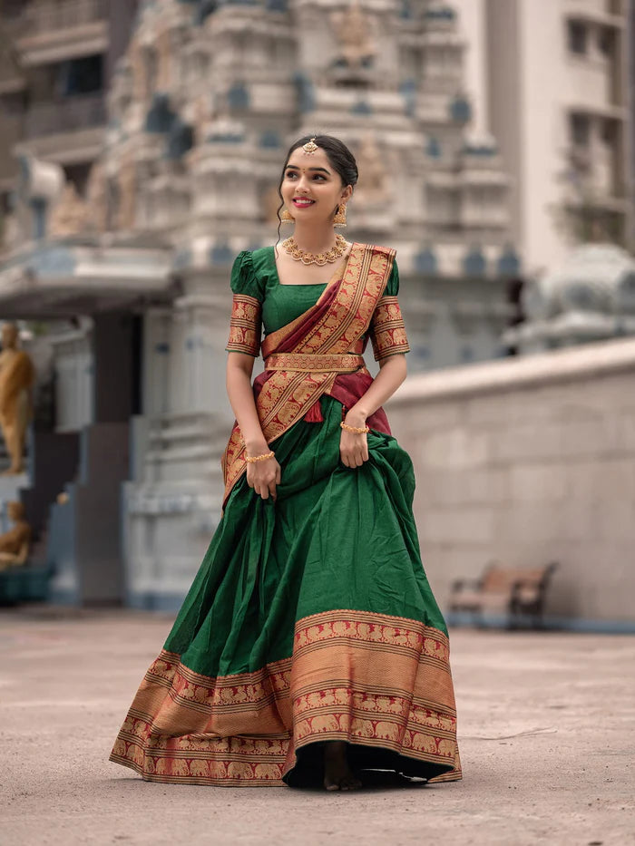 Kanjiveram Silk Zari Lehenga With Blouse Along With Banarsi Silk