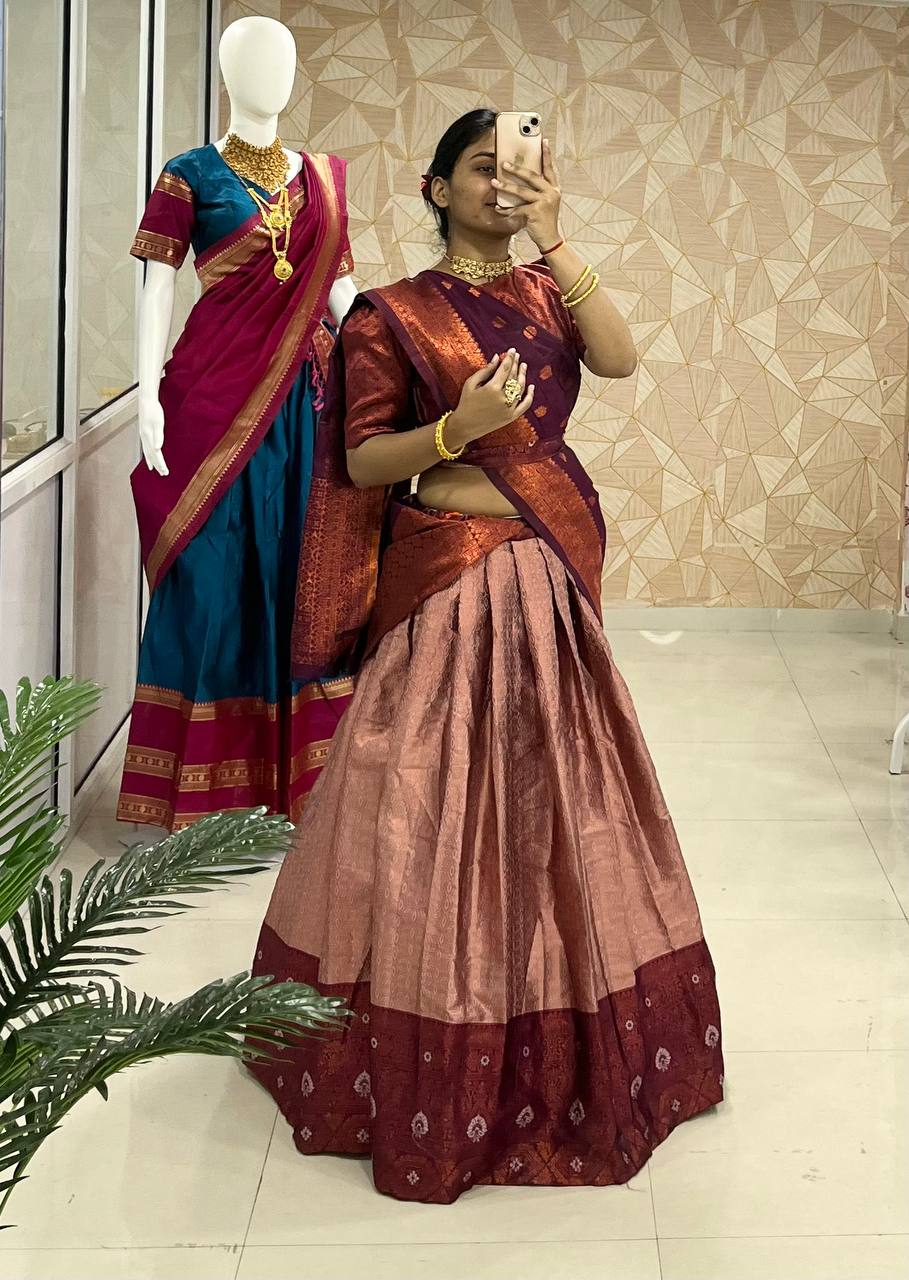 Kanjiveram Silk Zari Lehenga With Blouse Along With Banarsi Silk