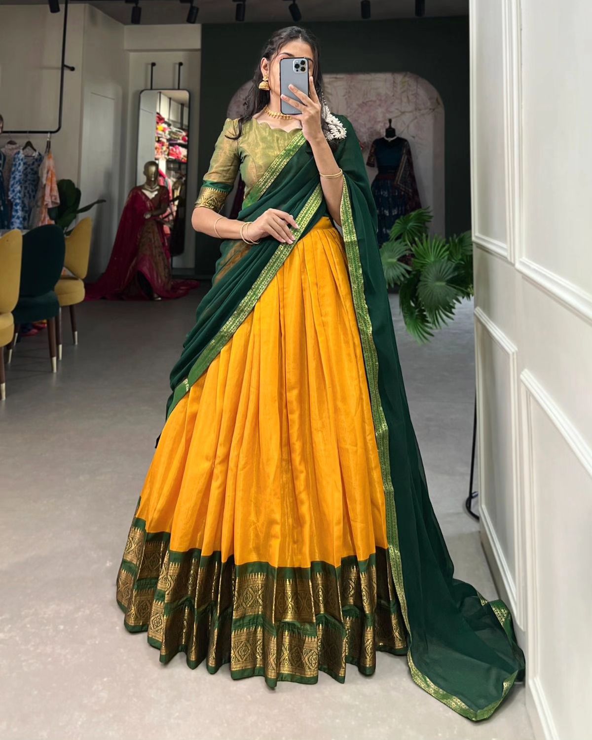 Kanjiveram Silk Zari Lehenga With Blouse Along With Banarsi Silk