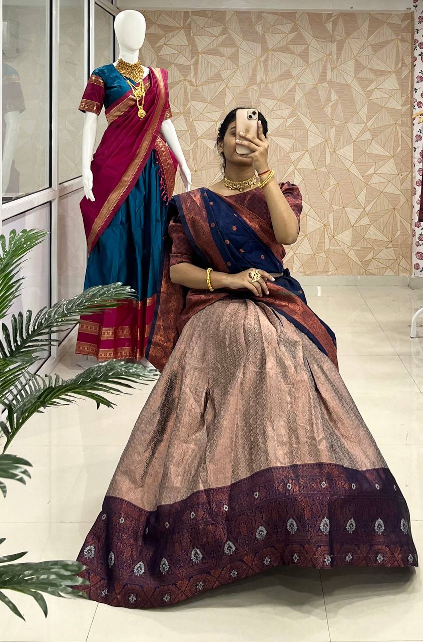 Kanjiveram Silk Zari Lehenga With Blouse Along With Banarsi Silk