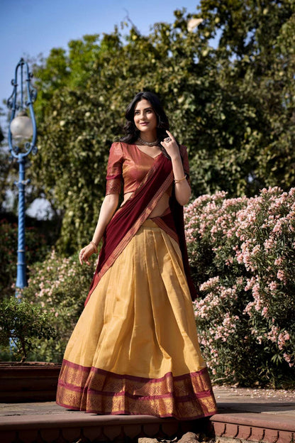 Kanjiveram Silk Zari Lehenga With Blouse Along With Banarsi Silk