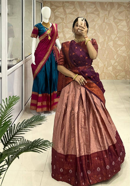 Kanjiveram Silk Zari Lehenga With Blouse Along With Banarsi Silk