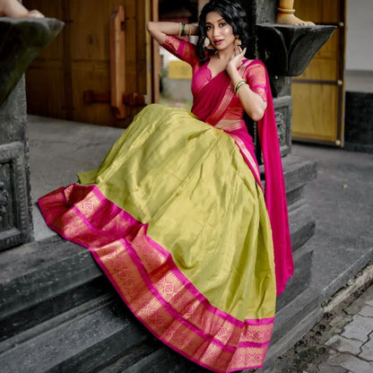 Kanjiveram Silk Zari Lehenga With Blouse Along With Banarsi Silk