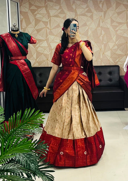 Kanjiveram Silk Zari Lehenga With Blouse Along With Banarsi Silk