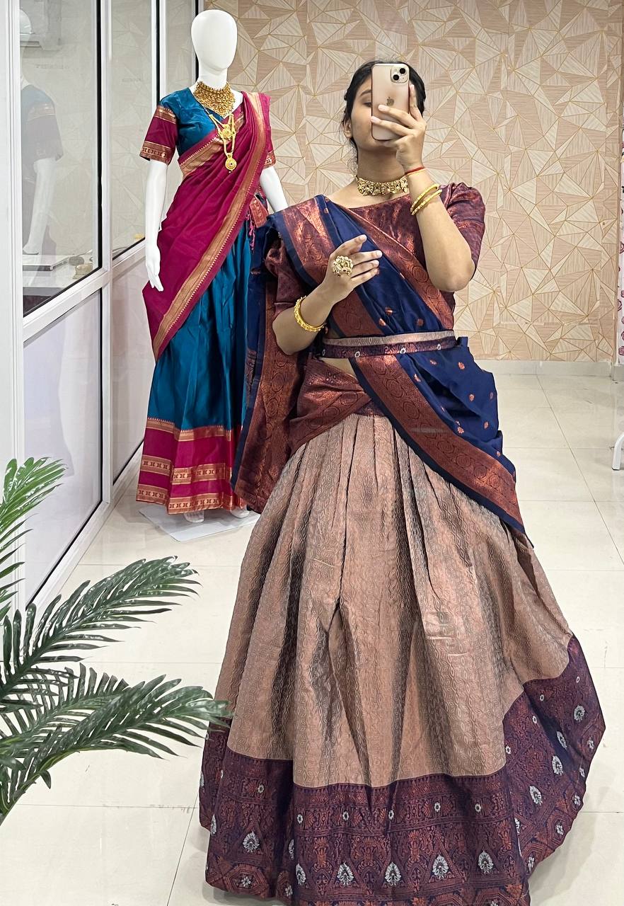 Kanjiveram Silk Zari Lehenga With Blouse Along With Banarsi Silk