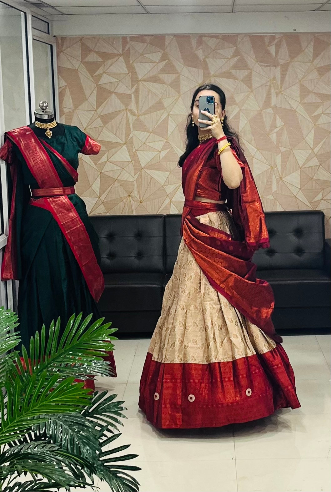 Kanjiveram Silk Zari Lehenga With Blouse Along With Banarsi Silk