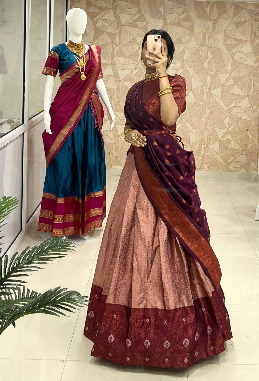 Kanjiveram Silk Zari Lehenga With Blouse Along With Banarsi Silk