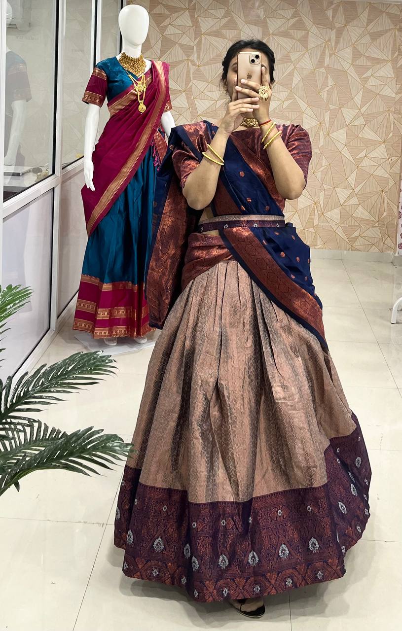 Kanjiveram Silk Zari Lehenga With Blouse Along With Banarsi Silk