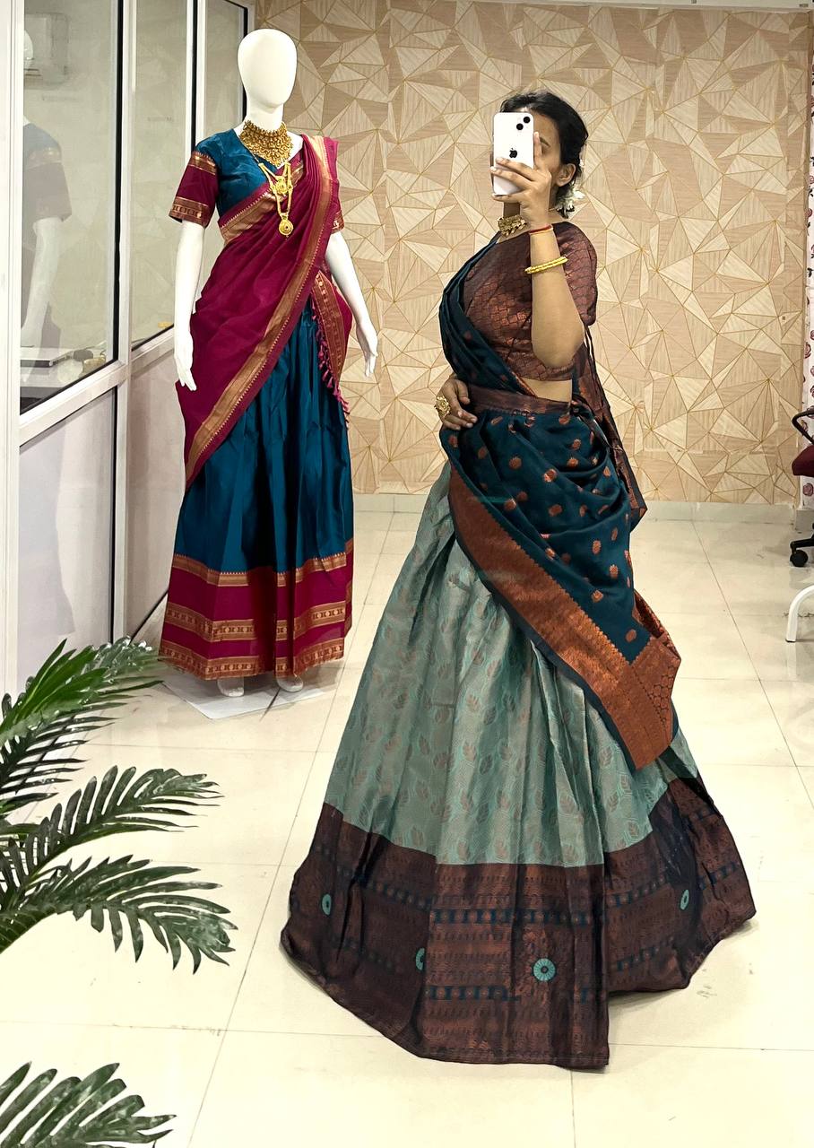 Kanjiveram Silk Zari Lehenga With Blouse Along With Banarsi Silk