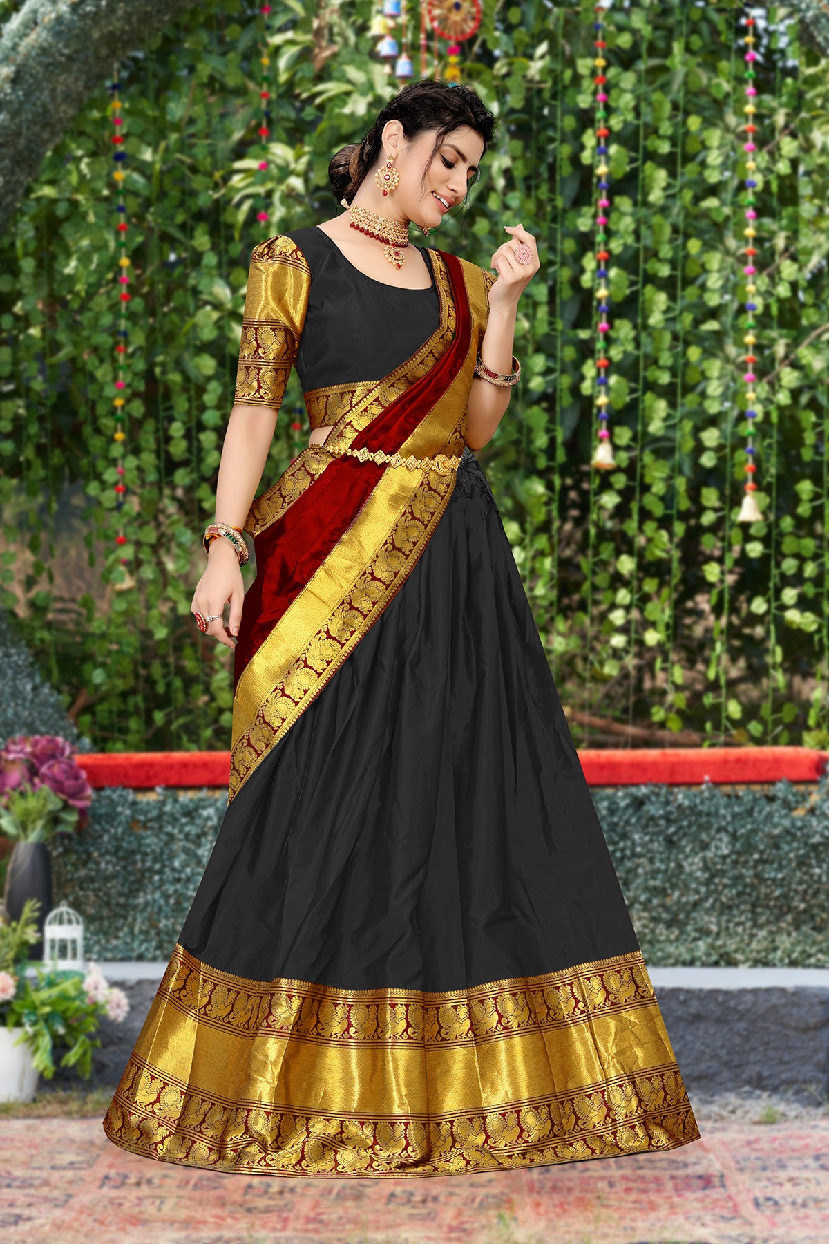 Kanjiveram Silk Zari Lehenga With Blouse Along With Banarsi Silk