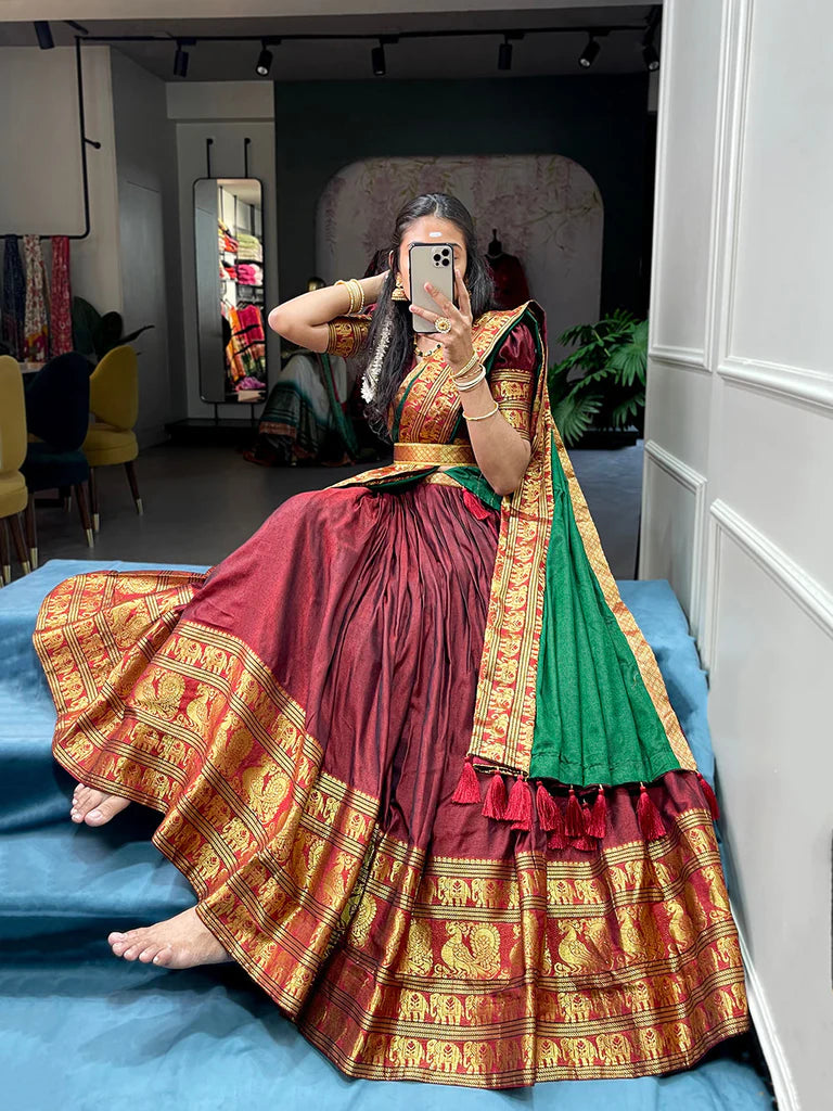 Kanjiveram Silk Zari Lehenga With Blouse Along With Banarsi Silk