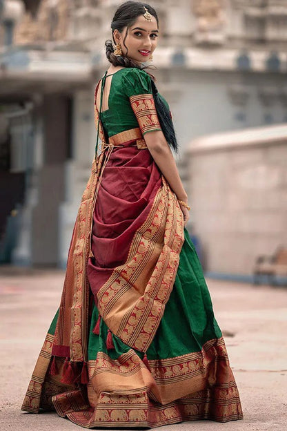 Kanjiveram Silk Zari Lehenga With Blouse Along With Banarsi Silk