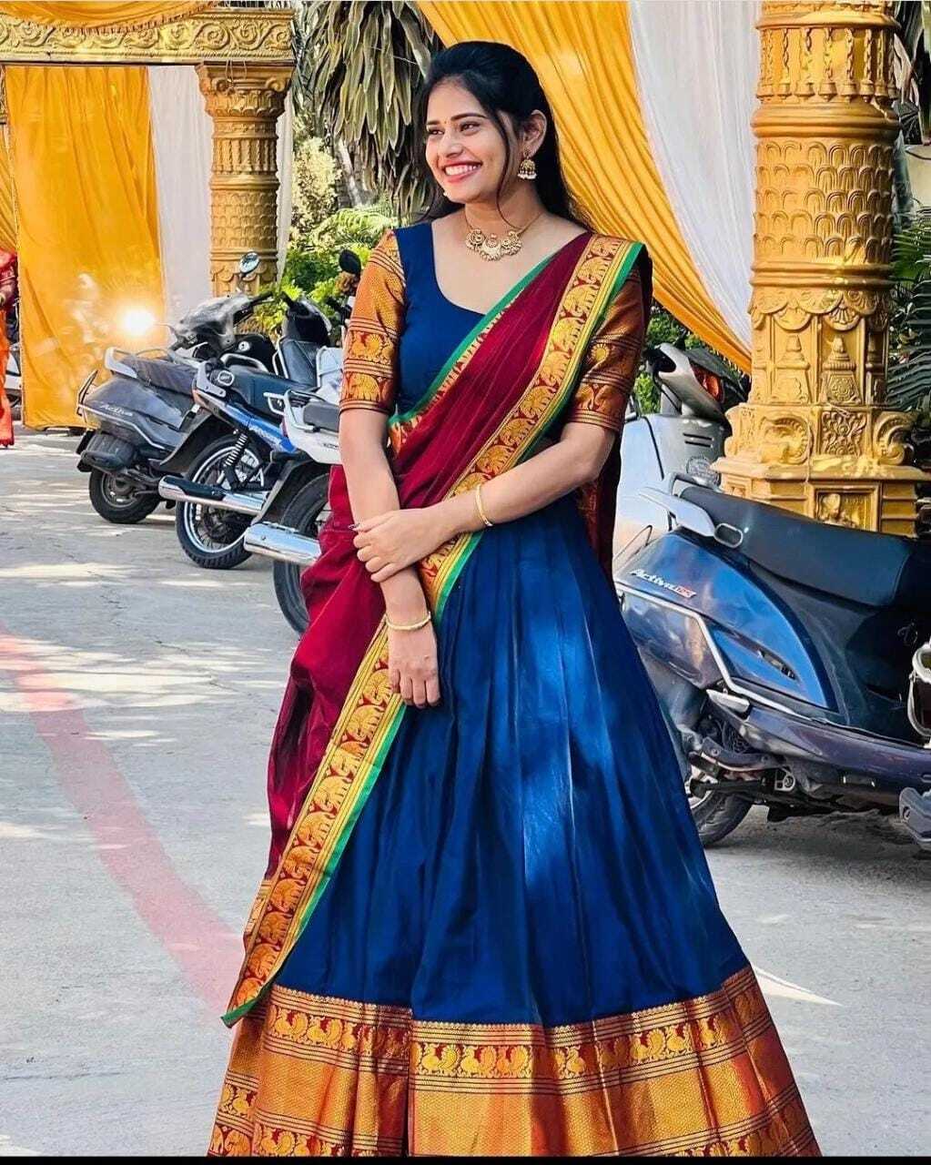 Kanjiveram Silk Zari Lehenga With Blouse Along With Banarsi Silk