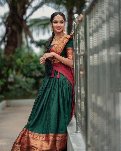 Kanjiveram Silk Zari Lehenga With Blouse Along With Banarsi Silk