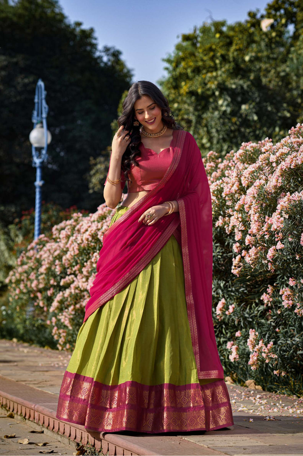 Kanjiveram Silk Zari Lehenga With Blouse Along With Banarsi Silk