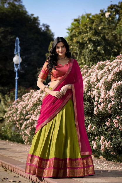 Kanjiveram Silk Zari Lehenga With Blouse Along With Banarsi Silk