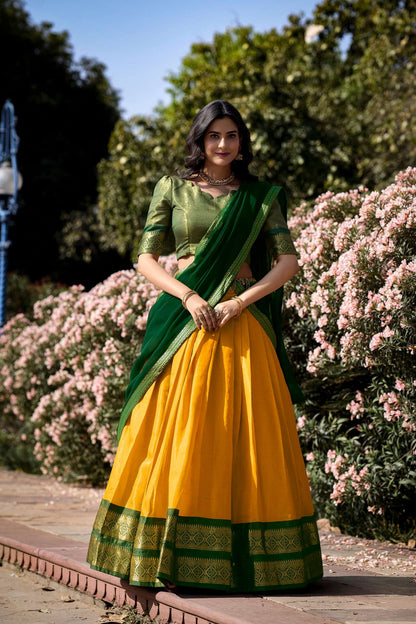 Kanjiveram Silk Zari Lehenga With Blouse Along With Banarsi Silk