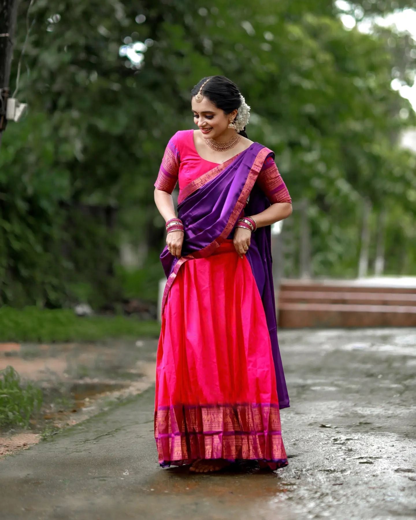 Kanjiveram Silk Zari Lehenga With Blouse Along With Banarsi Silk