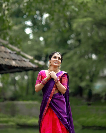 Kanjiveram Silk Zari Lehenga With Blouse Along With Banarsi Silk