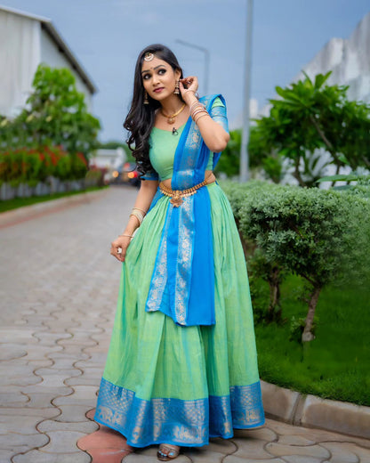 Kanjiveram Silk Zari Lehenga With Blouse Along With Banarsi Silk