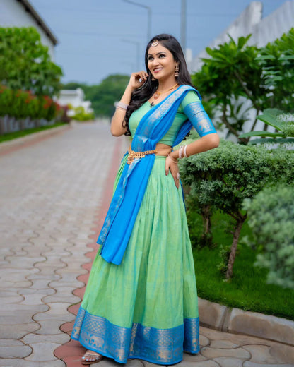 Kanjiveram Silk Zari Lehenga With Blouse Along With Banarsi Silk