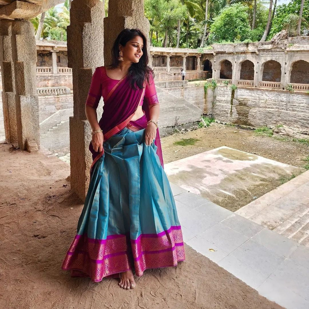 Kanjiveram Silk Zari Lehenga With Blouse Along With Banarsi Silk