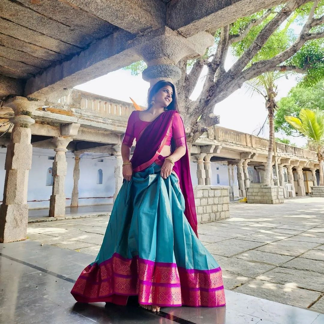 Kanjiveram Silk Zari Lehenga With Blouse Along With Banarsi Silk