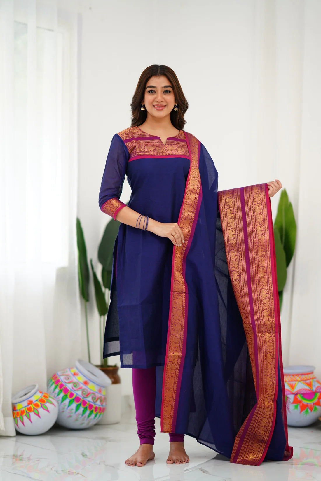 Sareetra Cotton Salwar - Navy Blue