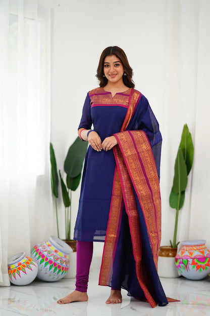 Sareetra Cotton Salwar - Navy Blue