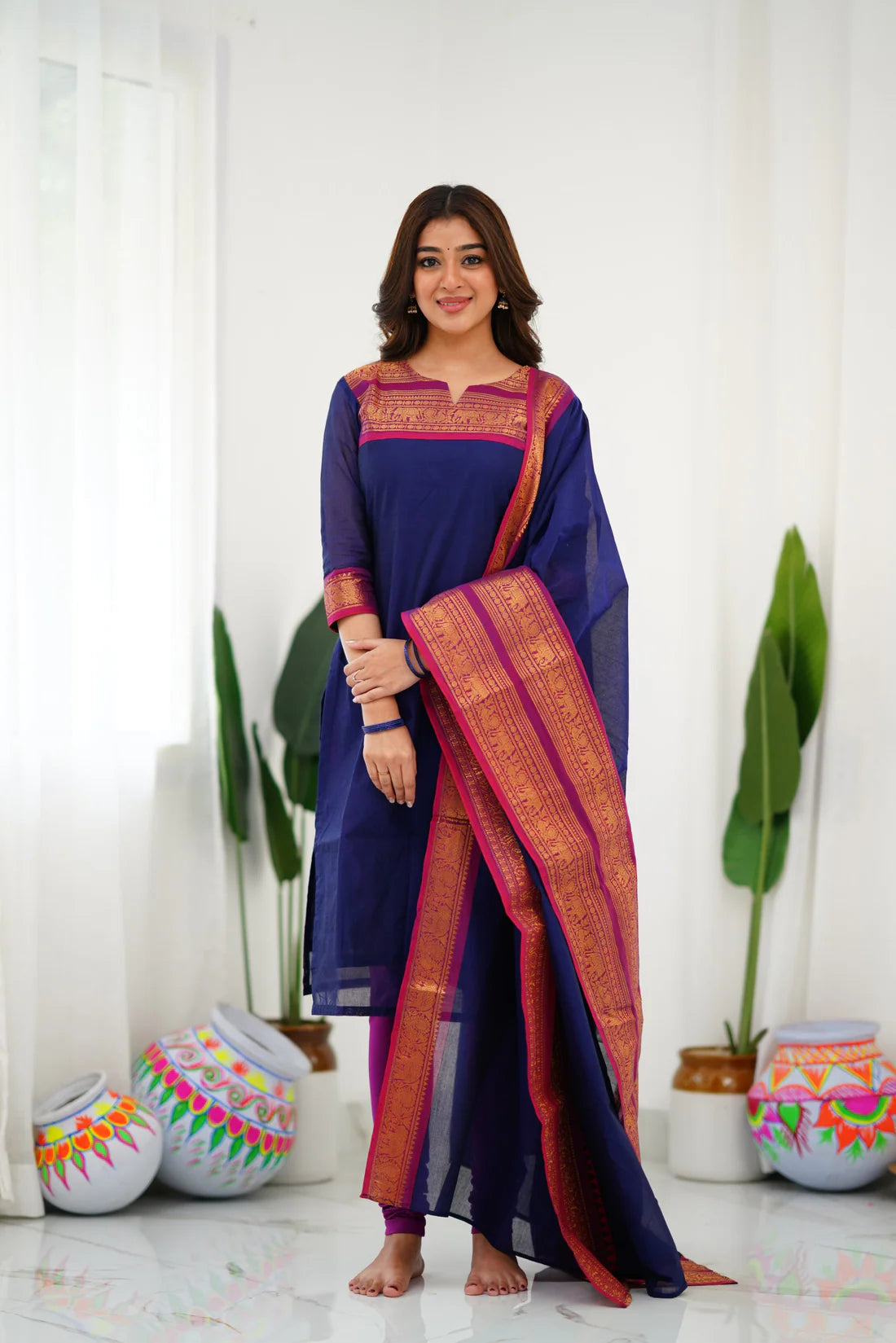 Sareetra Cotton Salwar - Navy Blue