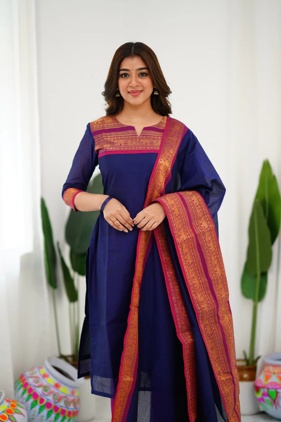 Sareetra Cotton Salwar - Navy Blue