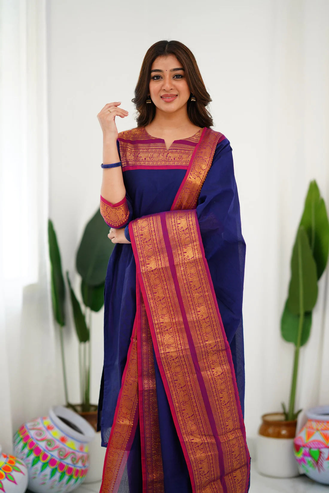 Sareetra Cotton Salwar - Navy Blue