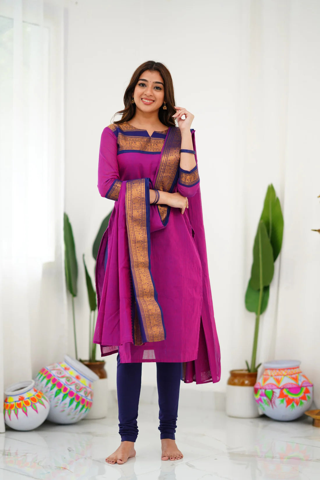 Sareetra Cotton Salwar - Pinkish Magenta