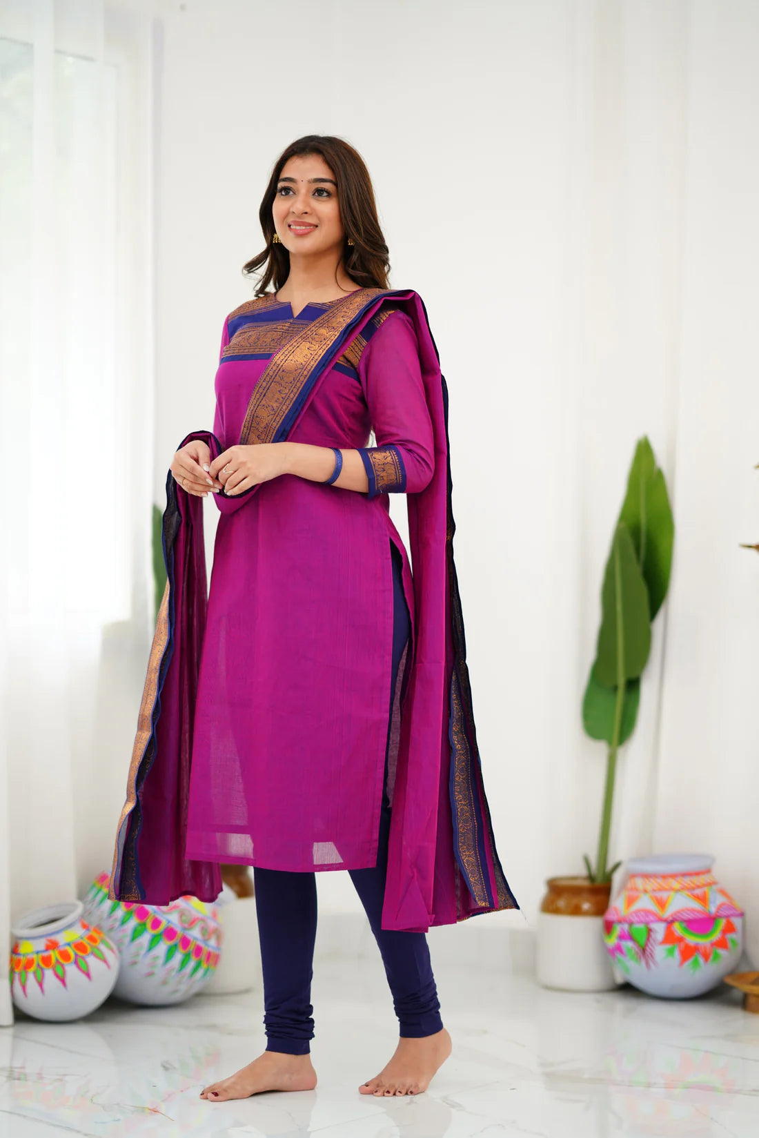 Sareetra Cotton Salwar - Pinkish Magenta