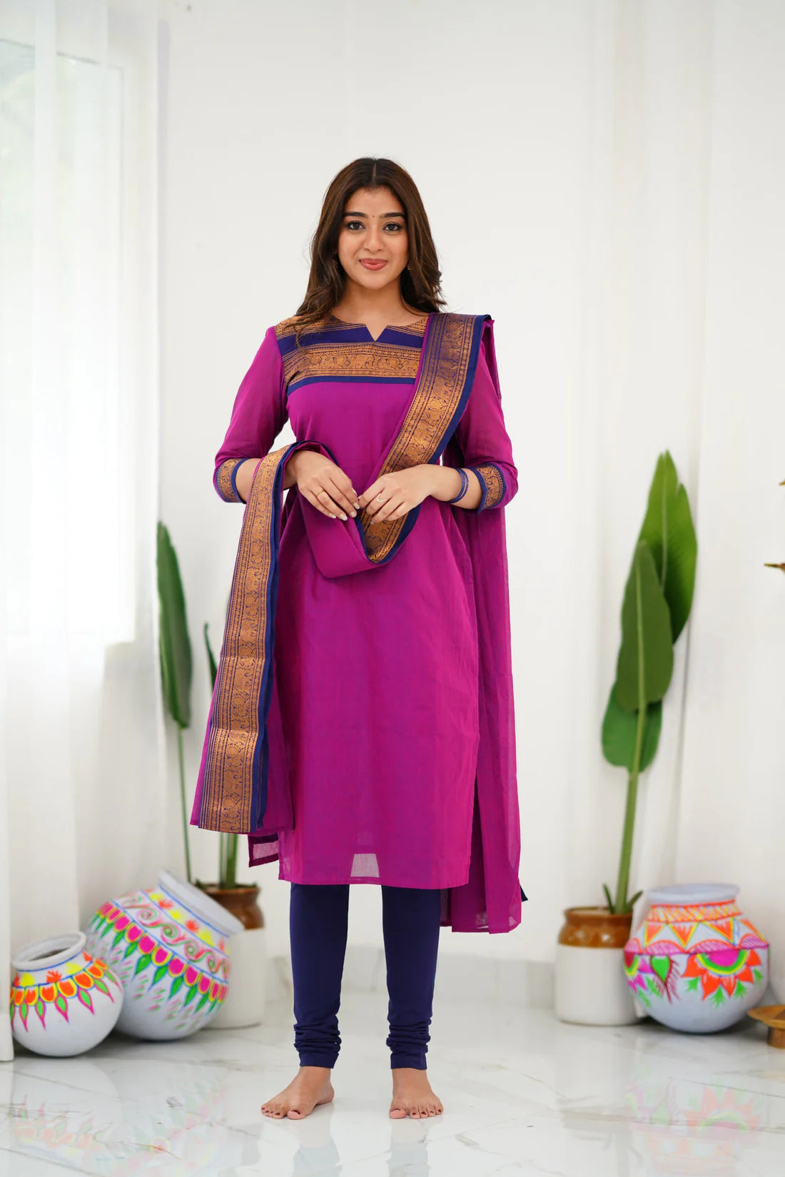 Sareetra Cotton Salwar - Pinkish Magenta