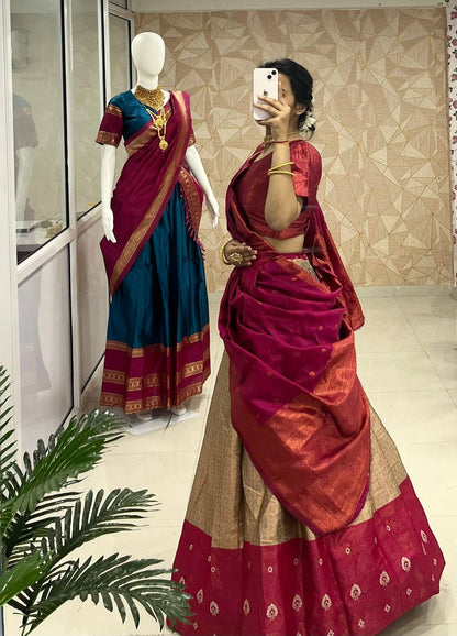 Kanjiveram Silk Zari Lehenga With Blouse Along With Banarsi Silk