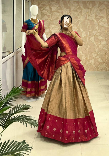 Kanjiveram Silk Zari Lehenga With Blouse Along With Banarsi Silk