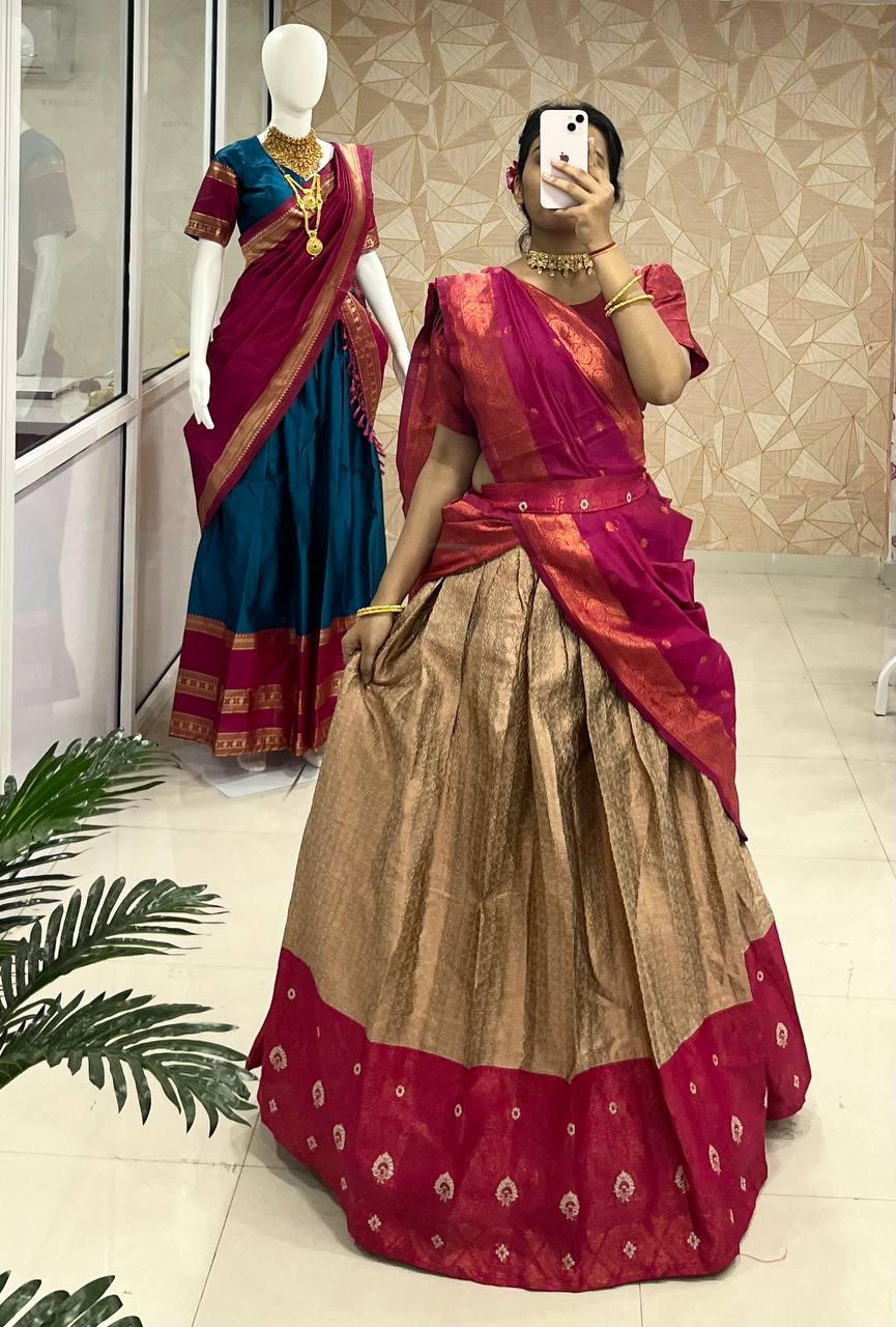 Kanjiveram Silk Zari Lehenga With Blouse Along With Banarsi Silk