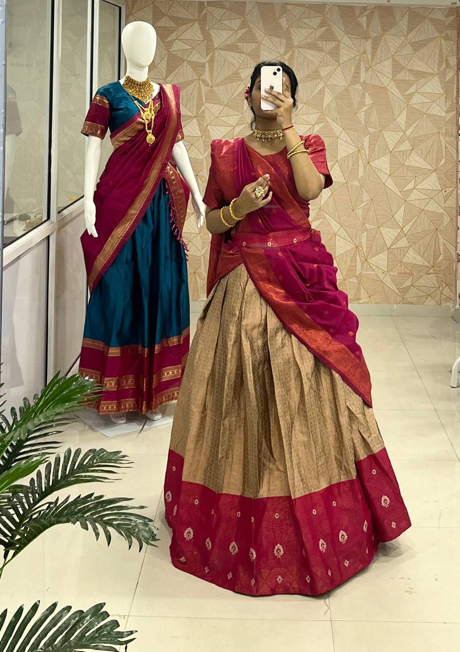 Kanjiveram Silk Zari Lehenga With Blouse Along With Banarsi Silk