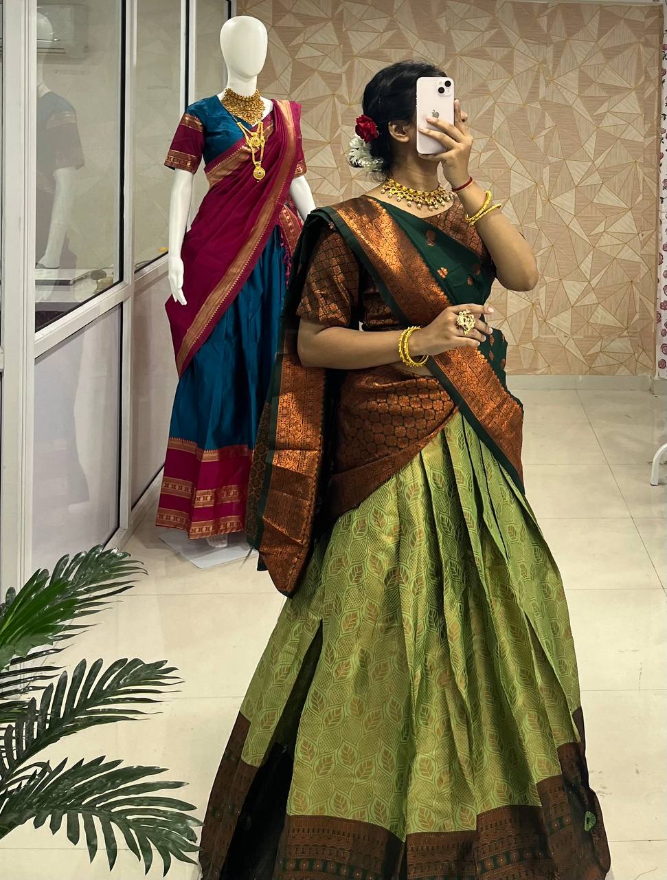 Kanjiveram Silk Zari Lehenga With Blouse Along With Banarsi Silk